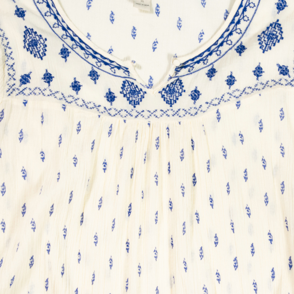 Blue, white embroidered, sheer Lucky top - Picture 3 of 4